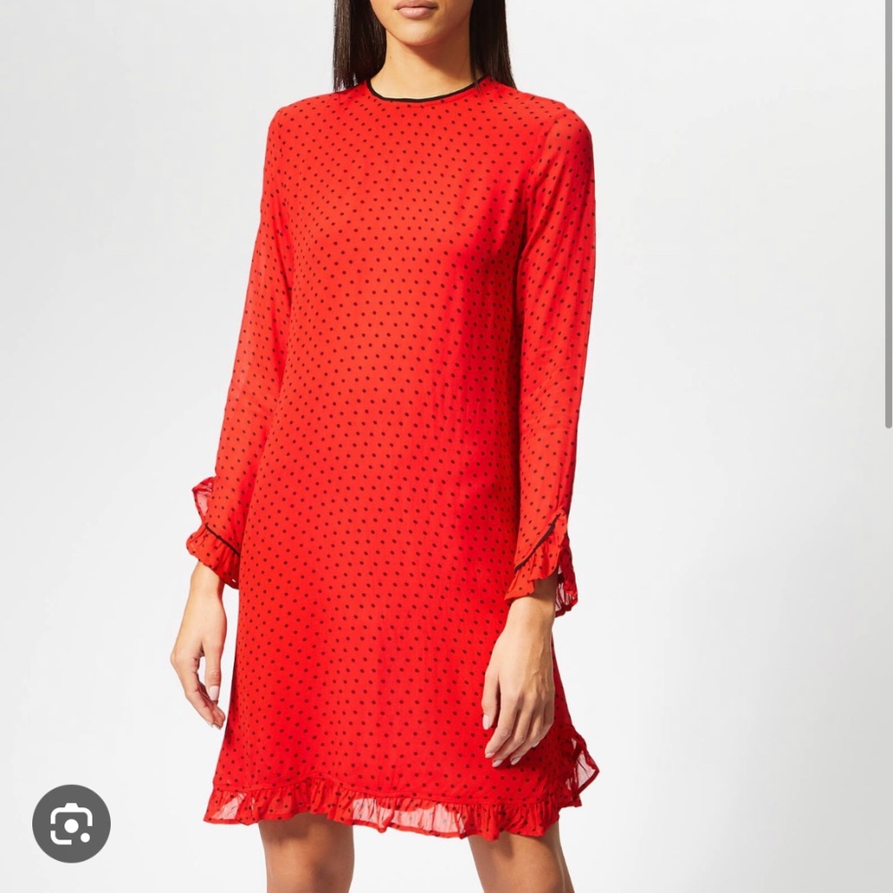 Ganni red polka dot georgette dress